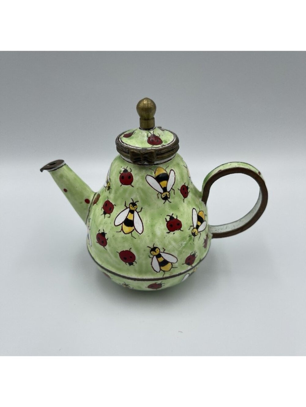 Kevin Chen 1999 Hand Painted Enamel Teapot Ladybugs And Bees No. 255 VTG 3.5"